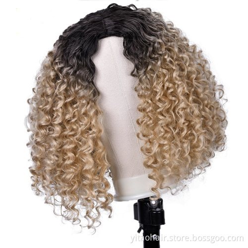 Afro Curly Synthetic Hair Bob Wig Black Ombre Brown blonde Curly bob Wigs Short Curly Fluffy  afro wig synthetic hair vendor